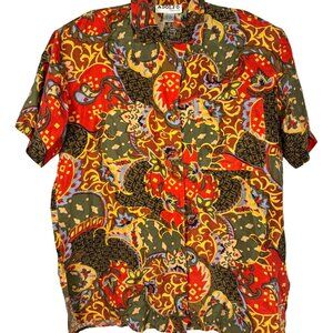 Vintage Adolfo Expressions Paisley Short Sleeve Silk Shirt Multi Sz Medium Boho